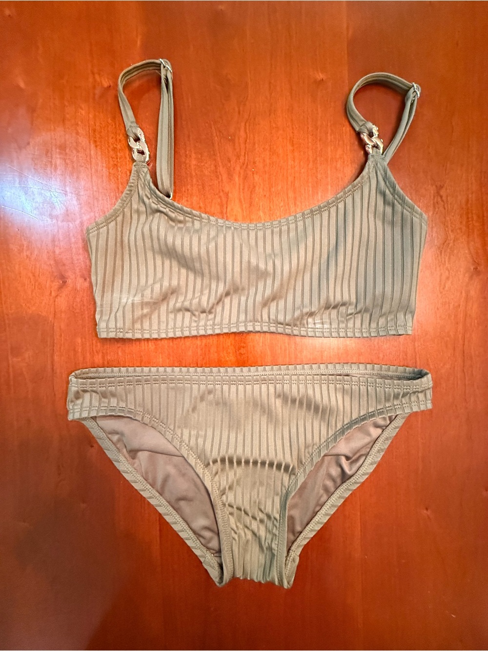 MICHAEL Michael Kors Olive Green Ribbed Bikini Set